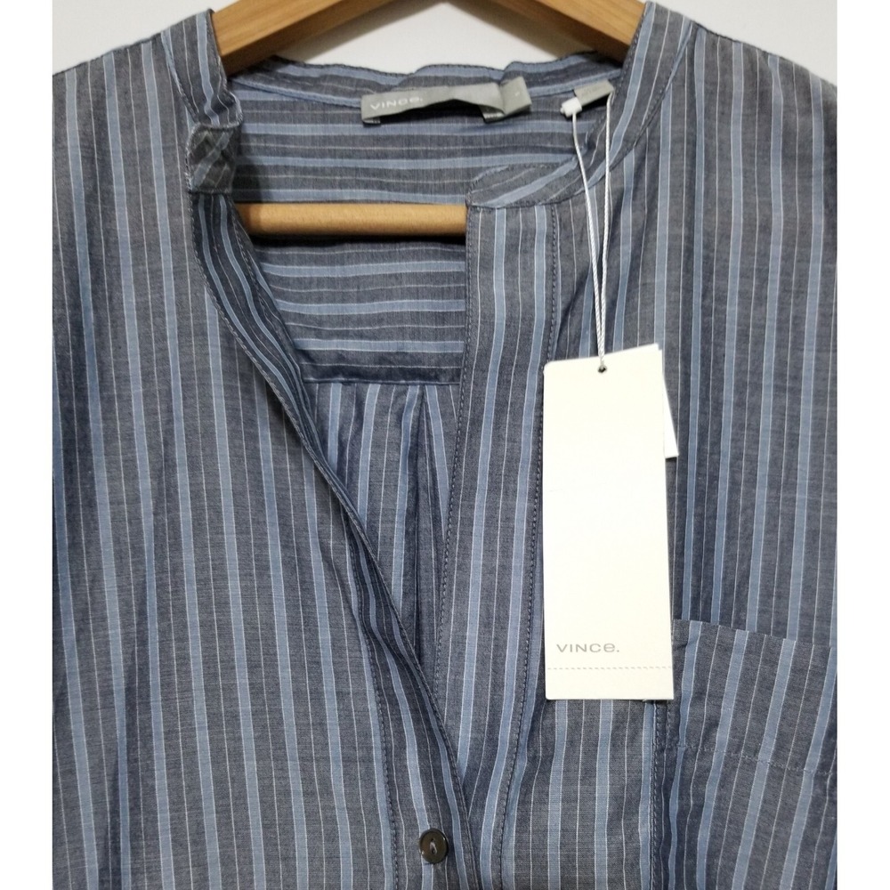 Vince Wide Stripe Oversized Pullover Blouse Coastal Chambray NWT Size S $295 - Picture 7 of 16